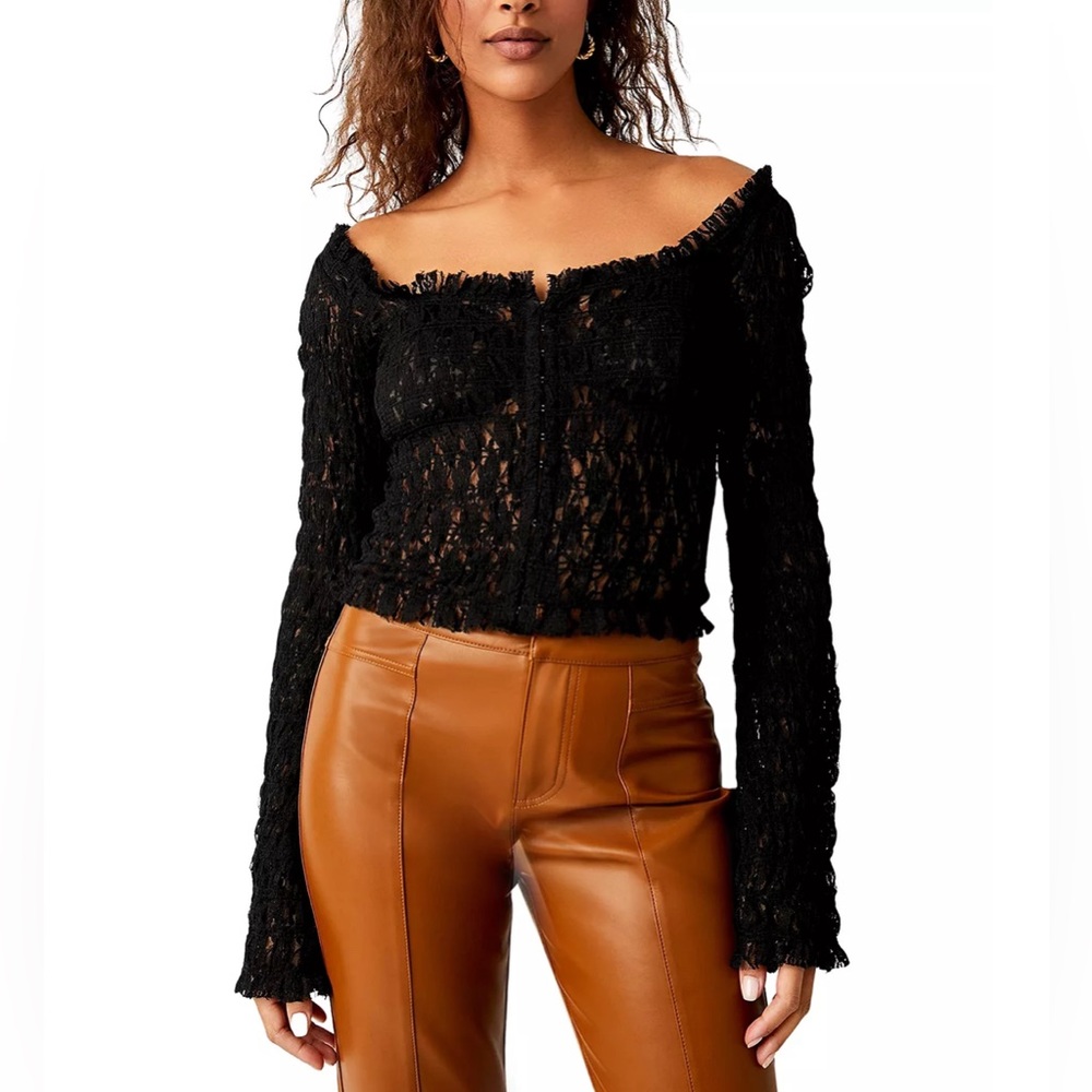 Free People Madison Lace Top in Black